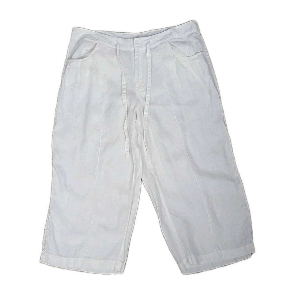 London Jean White Women's Capri  100 % Linen Pants Sz. 12‎